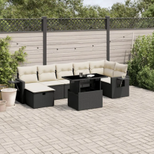 vidaXL 8 részes fekete polyrattan kerti ülőgarnitúra párnákkal kerti bútor