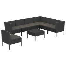 vidaXL 8 részes fekete polyrattan kerti ülőgarnitúra párnákkal (3094441) kerti bútor