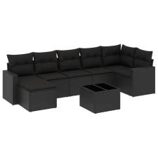 vidaXL 8 részes fekete polyrattan kerti ülőgarnitúra párnákkal (3219275) kerti bútor