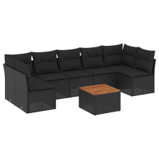 vidaXL 8 részes fekete polyrattan kerti ülőgarnitúra párnákkal (3223570) kerti bútor