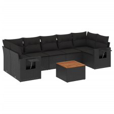 vidaXL 8 részes fekete polyrattan kerti ülőgarnitúra párnákkal (3224473) kerti bútor