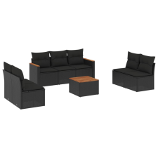 vidaXL 8 részes fekete polyrattan kerti ülőgarnitúra párnákkal (3225880) kerti bútor