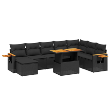 vidaXL 8 részes fekete polyrattan kerti ülőgarnitúra párnákkal (3273631) kerti bútor