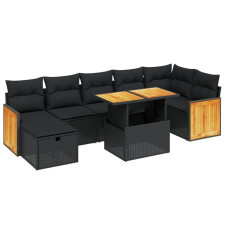 vidaXL 8 részes fekete polyrattan kerti ülőgarnitúra párnákkal (3276254) kerti bútor