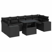 vidaXL 8 részes fekete polyrattan kerti ülőgarnitúra párnákkal (3326756) kerti bútor