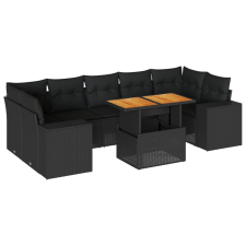 vidaXL 8 részes fekete polyrattan kerti ülőgarnitúra párnákkal (3327345) kerti bútor