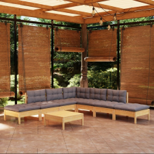 vidaXL 8 részes fenyőfa kerti ülőgarnitúra szürke párnákkal kerti bútor