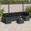 vidaXL 8 részes kerti kanapé szett párnákkal fekete poly rattan