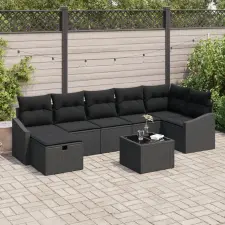 vidaXL 8 részes kerti kanapé szett párnákkal fekete poly rattan kerti bútor