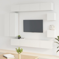 vidaXL 8 részes magasfényű fehér szerelt fa TV-szekrényszett bútor
