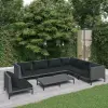 vidaXL 8-részes sötétszürke polyrattan kerti bútorszett párnákkal
