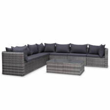 vidaXL 8-részes szürke polyrattan kerti bútorszett párnákkal kerti bútor
