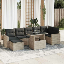 vidaXL 8 részes világosszürke polyrattan kerti ülőgarnitúra párnával kerti bútor