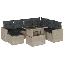 vidaXL 8 részes világosszürke polyrattan kerti ülőgarnitúra párnával (3267442) kerti bútor