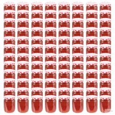 vidaXL 96 db 230 ml-es befőttesüveg piros-fehér tetővel papírárú, csomagoló és tárolóeszköz