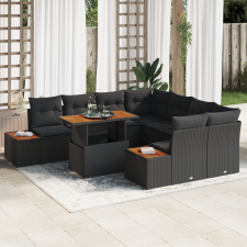 vidaXL 9 darabos kert kanapé szett párnákkal Fekete Poly Rattan kerti bútor
