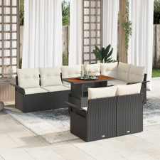vidaXL 9 Darabos Kerti Sofa Szett Párnákkal Fekete Poli Rattan kerti bútor