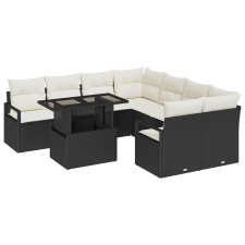 vidaXL 9 darabos Kerti Sofaszett Párnákkal Fekete Poli Rattan (3357530) kerti bútor