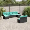 vidaXL 9 db fekete polyrattan kerti kanapégarnitúra párnákkal