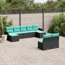 vidaXL 9 db fekete polyrattan kerti kanapégarnitúra párnákkal kerti bútor