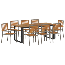 vidaXL 9 db-os Kerti Étkezőszett Szürke Poli Rattan Akác (3365470) kerti bútor