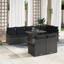 vidaXL 9 db-os Kerti Kanapé Készlet Párnákkal Fekete Poly Rattan kerti bútor