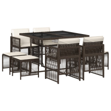 vidaXL 9 részes barna polyrattan kerti étkezőgarnitúra párnákkal (3210957) kerti bútor