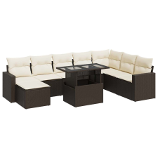 vidaXL 9 részes barna polyrattan kerti ülőgarnitúra párnákkal (3326374) kerti bútor