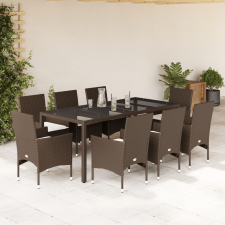 vidaXL 9 részes barna polyrattan/üveg kerti étkezőgarnitúra párnákkal kerti bútor
