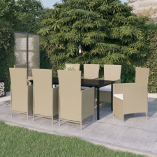 vidaXL 9 részes bézs kerti étkezőgarnitúra párnákkal kerti bútor
