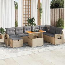 vidaXL 9 részes bézs polyrattan akácfa kerti ülőgarnitúra párnákkal kerti bútor