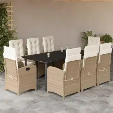 vidaXL 9 részes bézs polyrattan kerti étkezőgarnitúra párnákkal kerti bútor