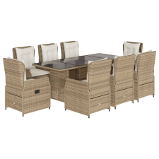 vidaXL 9 részes bézs polyrattan kerti étkezőgarnitúra párnákkal (3262792) kerti bútor