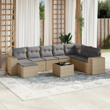 vidaXL 9-részes bézs polyrattan kerti ülőgarnitúra párnákkal kerti bútor
