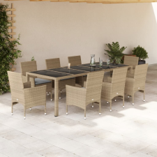 vidaXL 9 részes bézs polyrattan/üveg kerti étkezőgarnitúra párnákkal kerti bútor