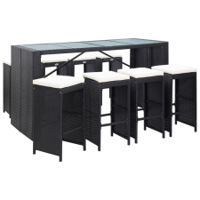 vidaXL 9-részes fekete kültéri polyrattan bárszett kerti bútor