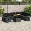 vidaXL 9 részes fekete polyrattan akácfa kerti ülőgarnitúra párnákkal