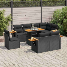 vidaXL 9 részes fekete polyrattan akácfa kerti ülőgarnitúra párnákkal kerti bútor