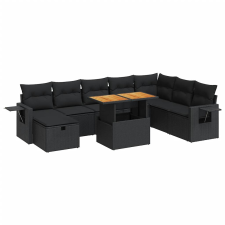 vidaXL 9 részes fekete polyrattan akácfa kerti ülőgarnitúra párnákkal (3328042) kerti bútor