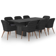 vidaXL 9 részes fekete polyrattan kerti étkezőgarnitúra (3059485) kerti bútor