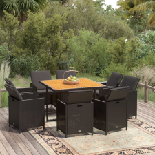 vidaXL 9 részes fekete polyrattan kerti étkezőgarnitúra párnákkal kerti bútor