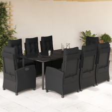 vidaXL 9 részes fekete polyrattan kerti étkezőgarnitúra párnákkal kerti bútor
