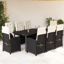 vidaXL 9 részes fekete polyrattan kerti étkezőgarnitúra párnákkal kerti bútor