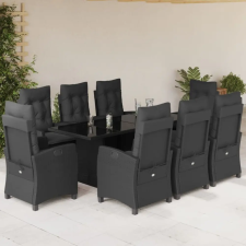 vidaXL 9 részes fekete polyrattan kerti étkezőgarnitúra párnákkal kerti bútor