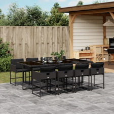 vidaXL 9 részes fekete polyrattan kerti étkezőgarnitúra párnákkal kerti bútor