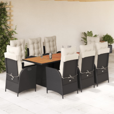 vidaXL 9 részes fekete polyrattan kerti étkezőgarnitúra párnákkal kerti bútor