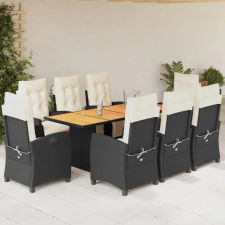 vidaXL 9 részes fekete polyrattan kerti étkezőgarnitúra párnákkal kerti bútor