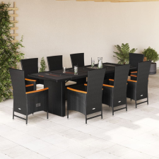 vidaXL 9 részes fekete polyrattan kerti étkezőgarnitúra párnákkal kerti bútor
