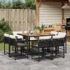 vidaXL 9 részes fekete polyrattan kerti étkezőgarnitúra párnákkal