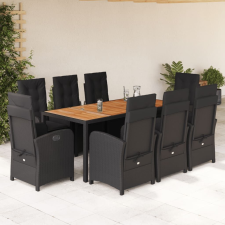 vidaXL 9 részes fekete polyrattan kerti étkezőgarnitúra párnákkal kerti bútor